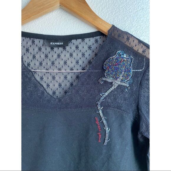 EXPRESS | 90s Vintage Long Sleeve Mesh Blouse - Picture 2 of 5